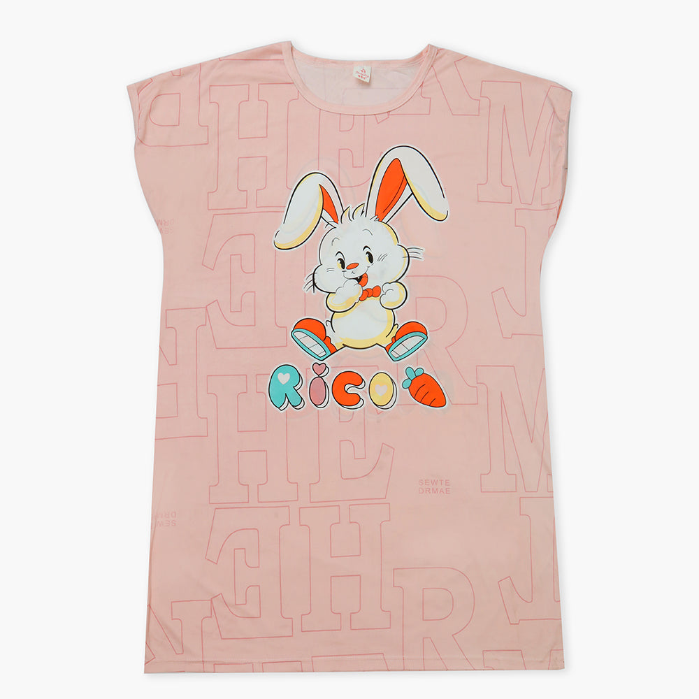 Women's Long Nighty T-Shirt - Light Pink, Women Night Suit, Chase Value, Chase Value