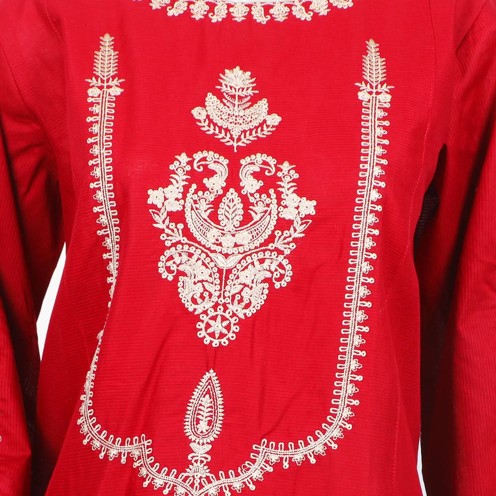 Women's Embroidered Stitched 2Pcs Shalwar Suit - Red, Women Shalwar Suits, Chase Value, Chase Value