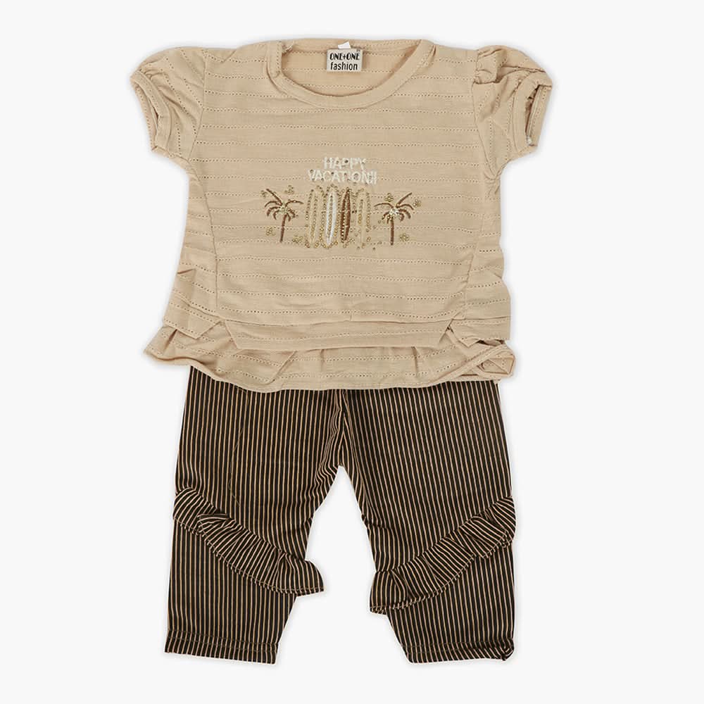 Newborn Girls Half Sleeves Suit - Beige, Newborn Girls Sets & Suits, Chase Value, Chase Value