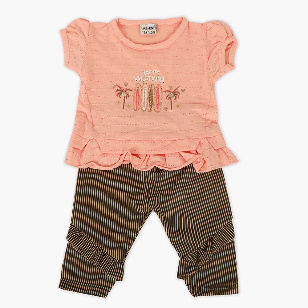 Newborn Girls Half Sleeves Suit - Peach, Newborn Girls Sets & Suits, Chase Value, Chase Value