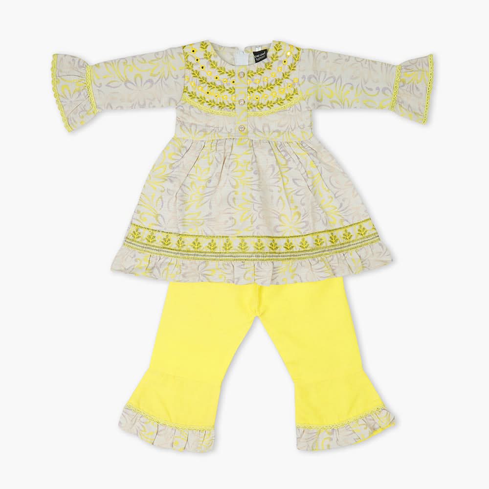 Girls Embroidered Shalwar Suit - Lemon, Girls Shalwar Kameez, Chase Value, Chase Value