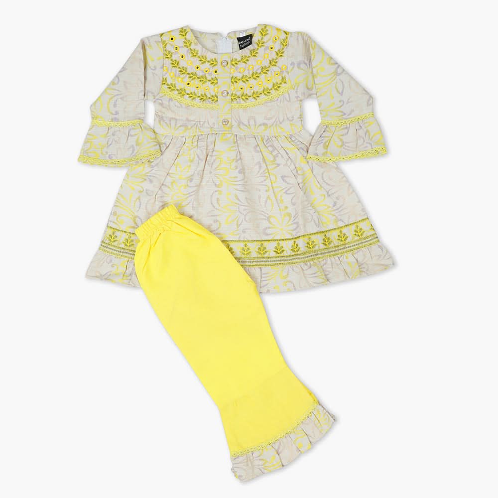Girls Embroidered Shalwar Suit - Lemon, Girls Shalwar Kameez, Chase Value, Chase Value