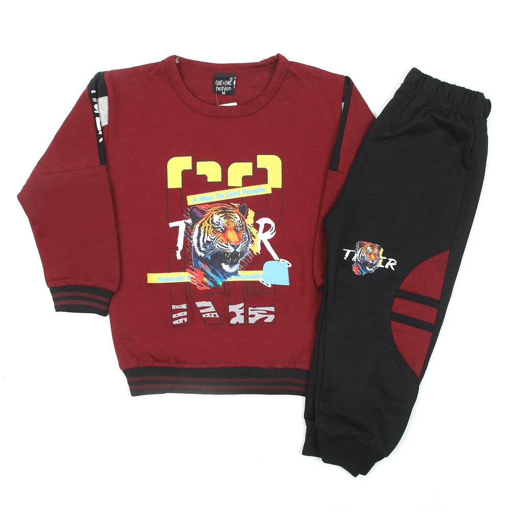 Boys Full Sleeves 3pcs Suit - Maroon, Boys Sets & Suits, Chase Value, Chase Value