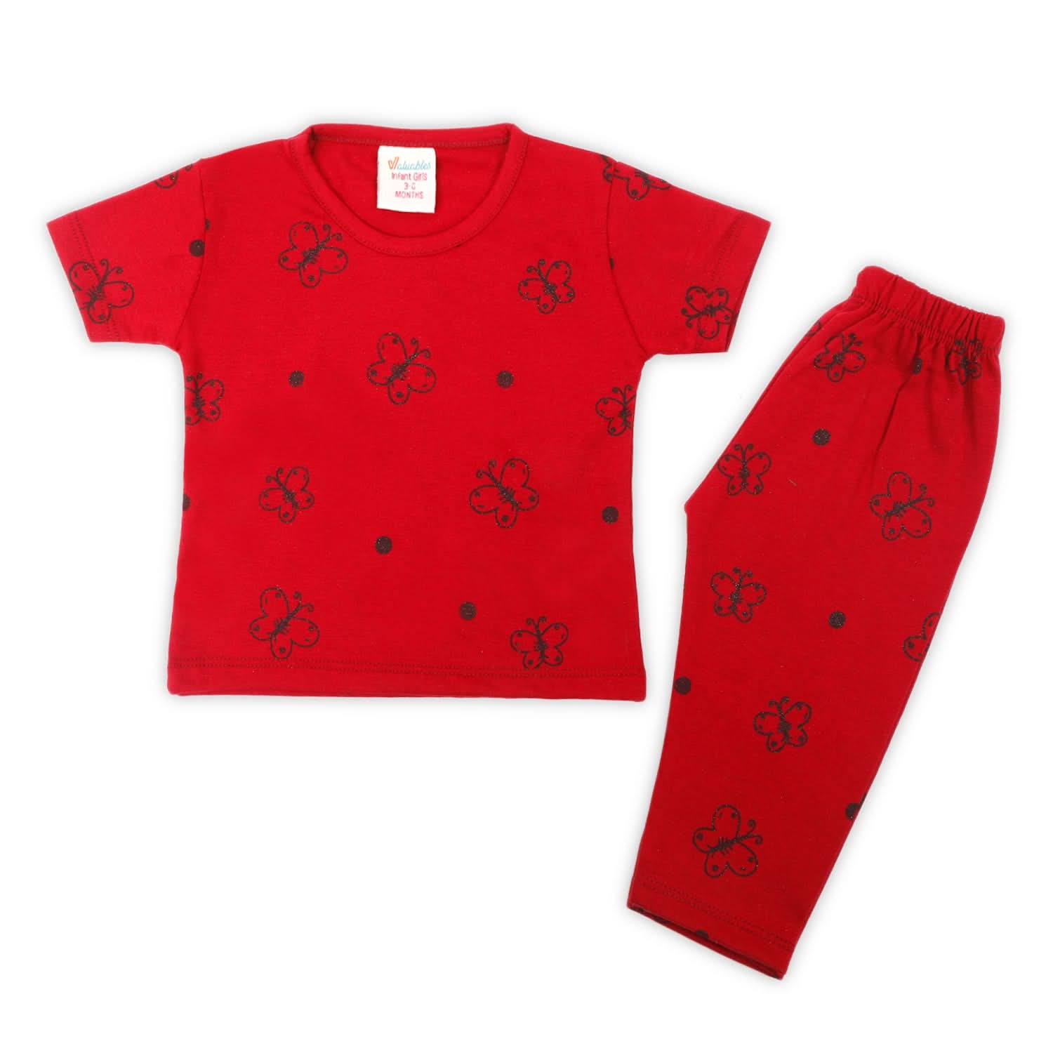 Newborn Girls Half Sleeves Night Suit - Maroon, Newborn Girls Sets & Suits, Chase Value, Chase Value