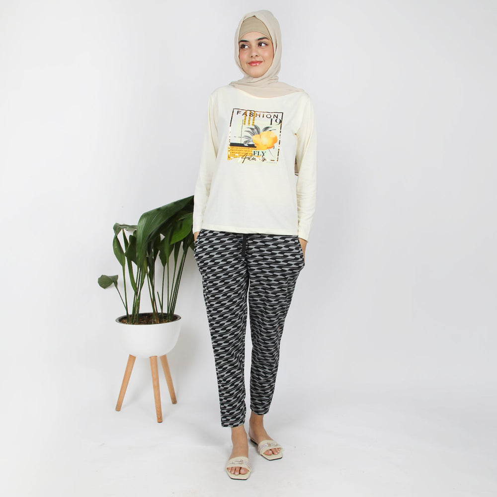 Women's Stretched Printed Trouser - Black & Grey, Women Pants & Tights, Chase Value, Chase Value