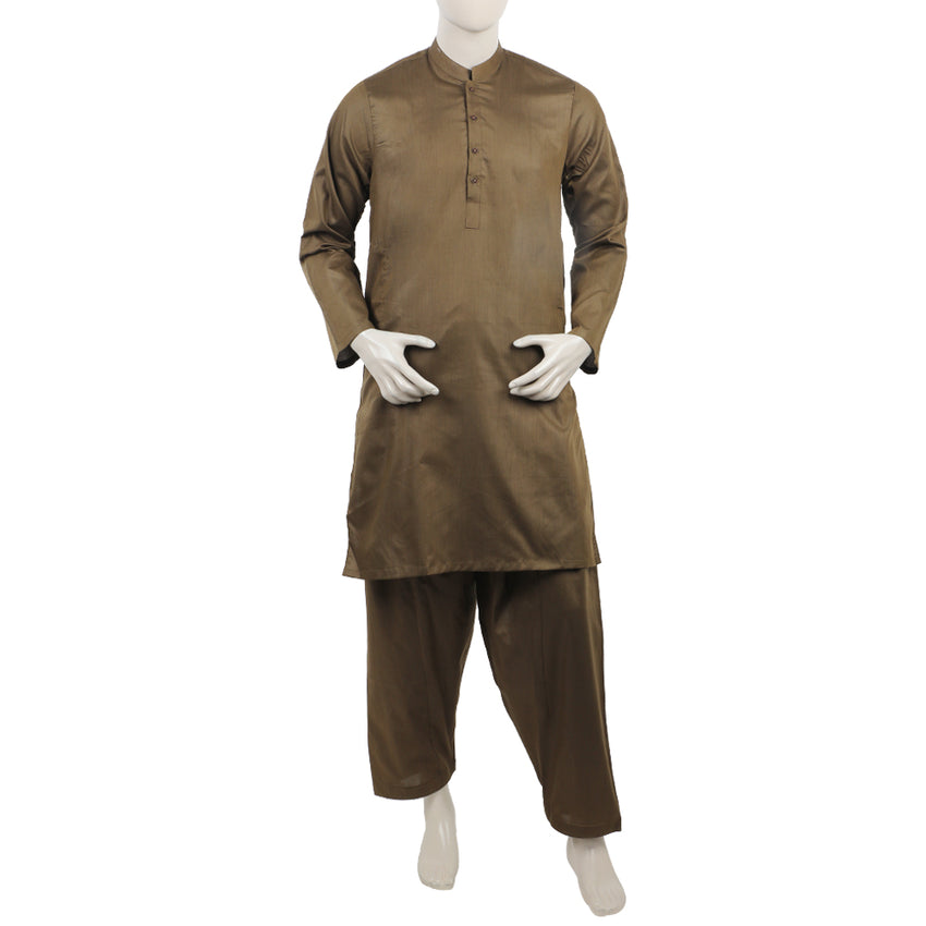 Men's Kurta Shalwar Suit - Olive Brown