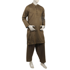 Men's Kurta Shalwar Suit - Olive Brown