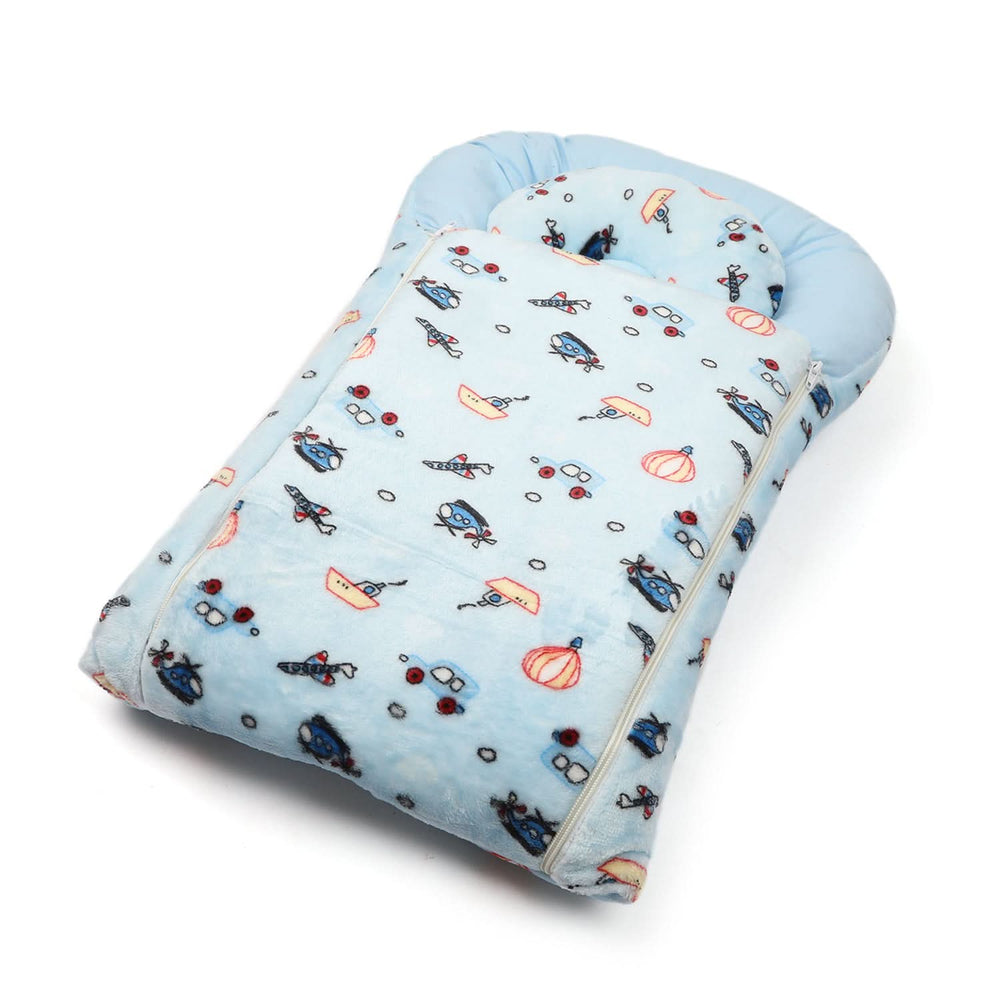 Baby Carry Nest Fancy 2pcs Set - Sky Blue, Kids Gift Set, Chase Value, Chase Value