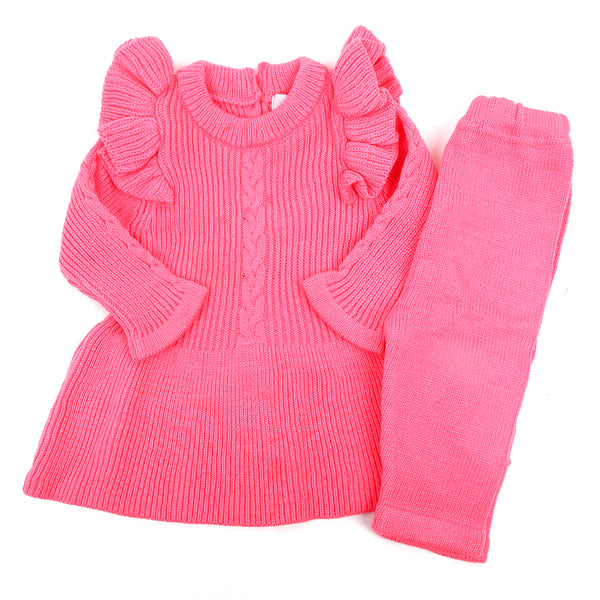 Newborn Girls Sweater Suit - Dark Pink