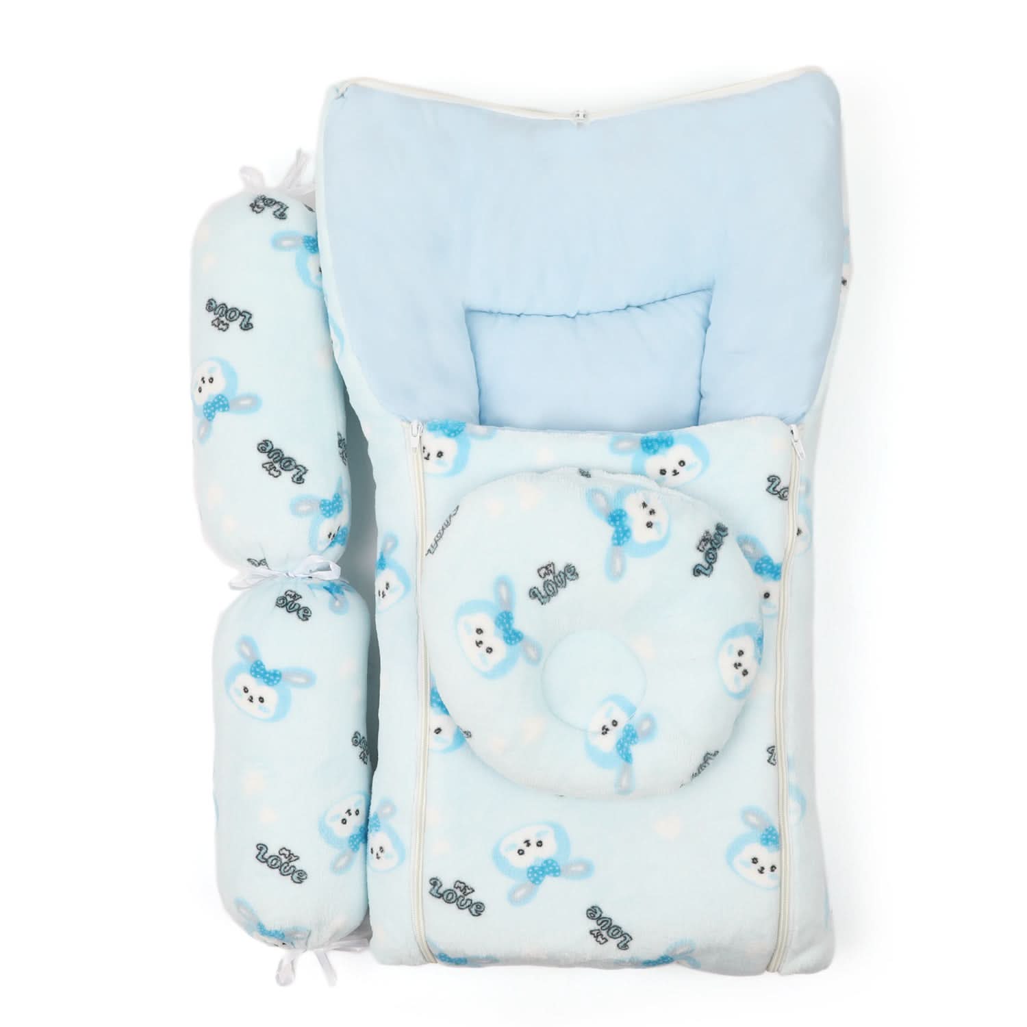 Baby Carry Nest Fancy 4pcs Set - Sky Blue, Kids Gift Set, Chase Value, Chase Value