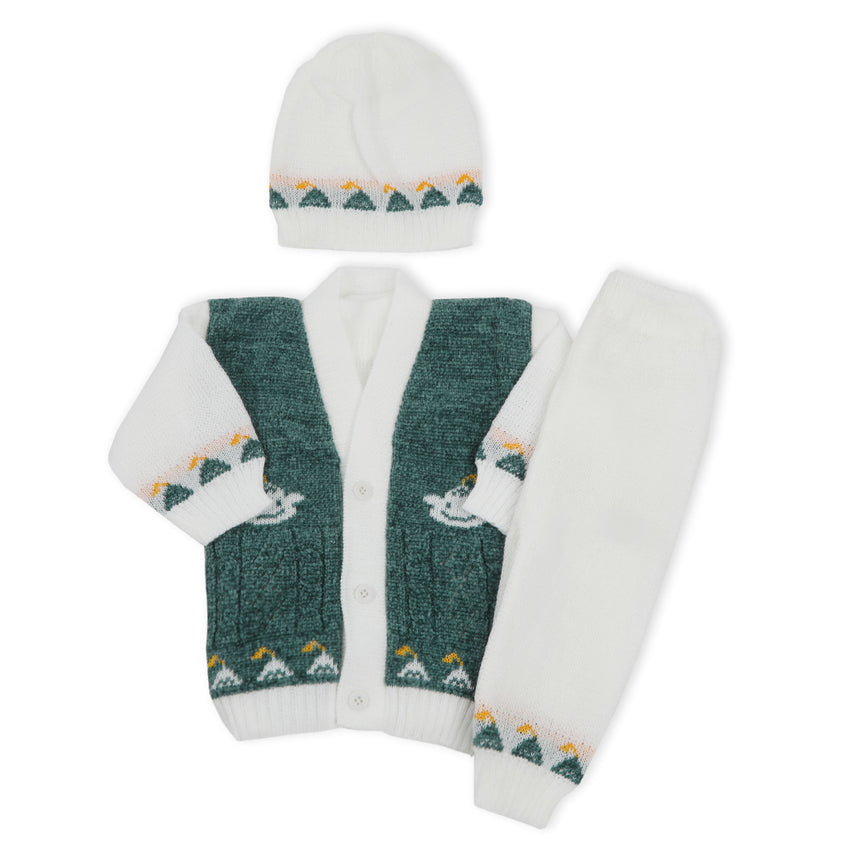 Newborn Boys Full Sleeves Sweater Suit - Green