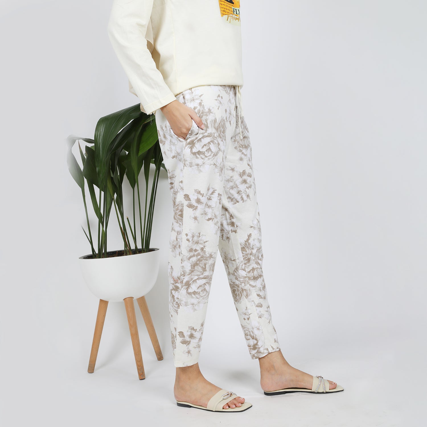 Women's Printed Trouser - Cream, Women Pants & Tights, Chase Value, Chase Value