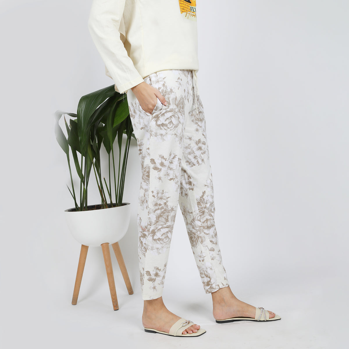 Women's Printed Trouser - Cream, Women Pants & Tights, Chase Value, Chase Value