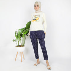 Women's Stretched Printed Trouser - Navy Blue