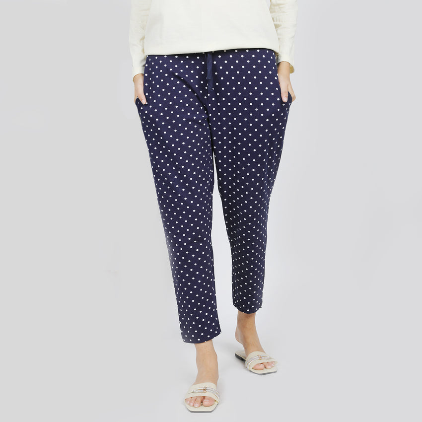 Women's Stretched Printed Trouser - Navy Blue