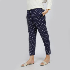 Women's Stretched Printed Trouser - Navy Blue