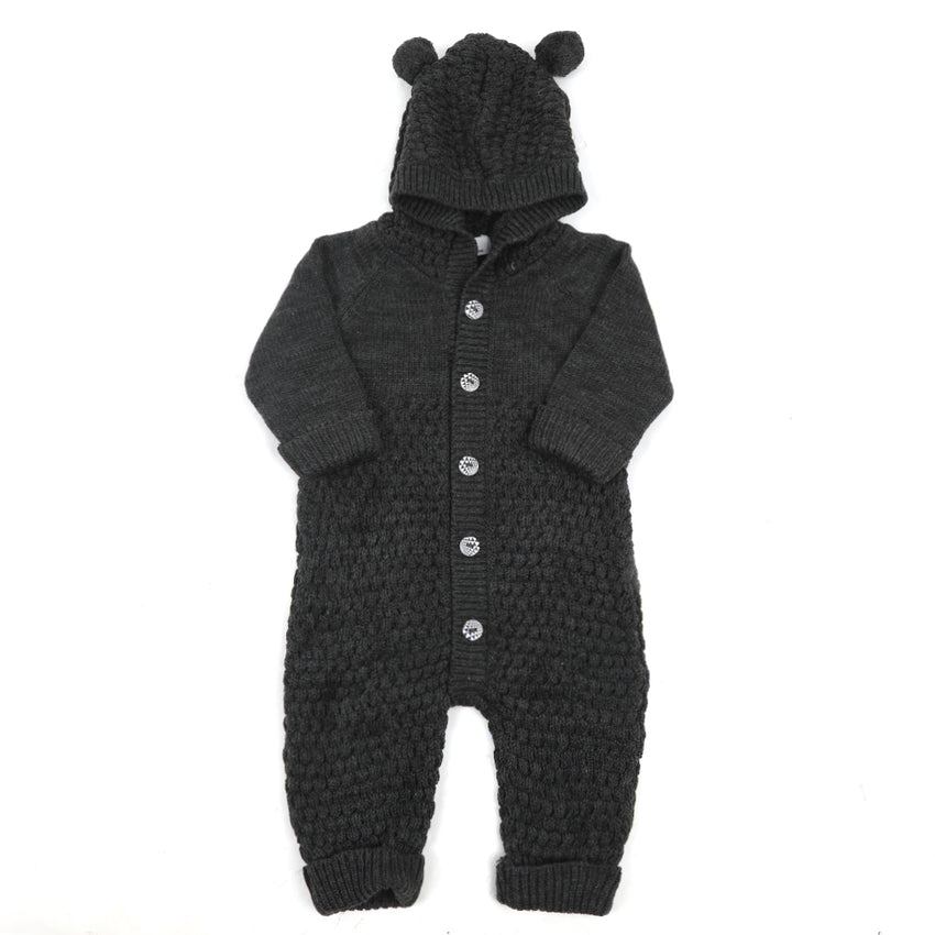 Newborn Boys Full Sleeves Rompers - Charcoal