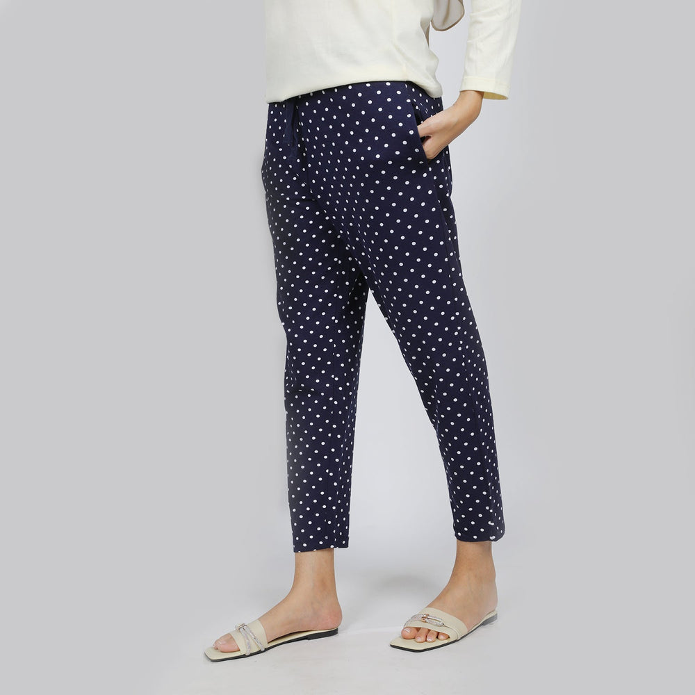 Women's Stretched Printed Trouser - Navy Blue, Women Pants & Tights, Chase Value, Chase Value