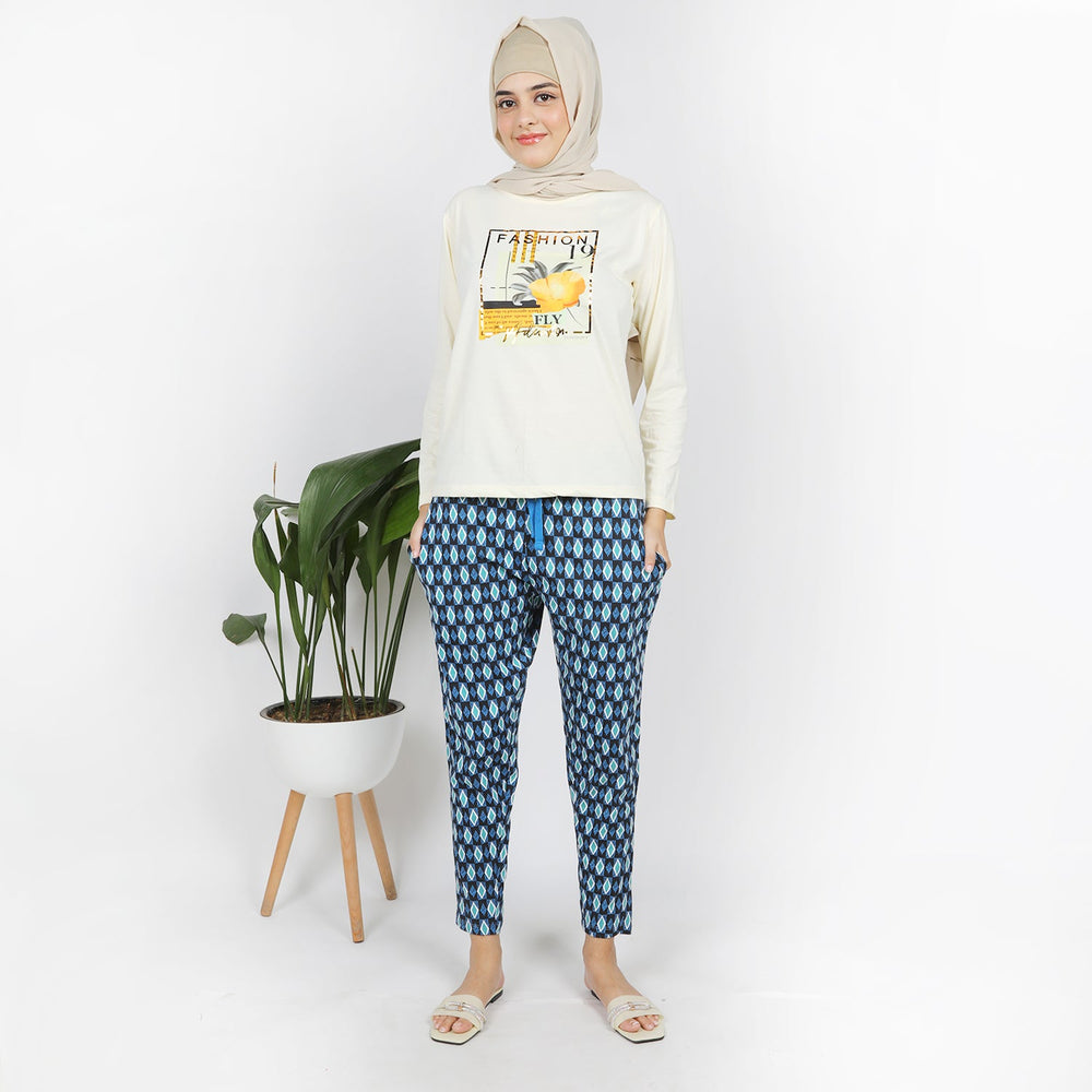 Women's Stretched Printed Trouser - Blue & Green, Women Pants & Tights, Chase Value, Chase Value