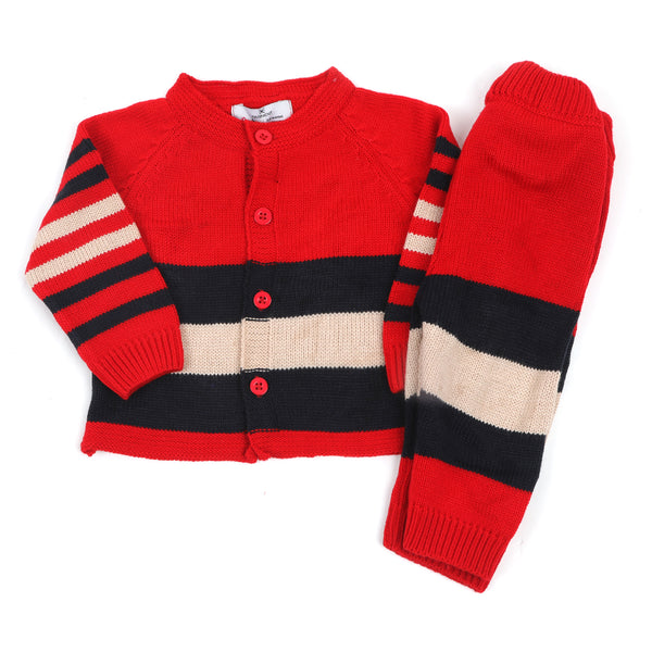 Newborn Boys Sweater Suit - Red & Navy Blue