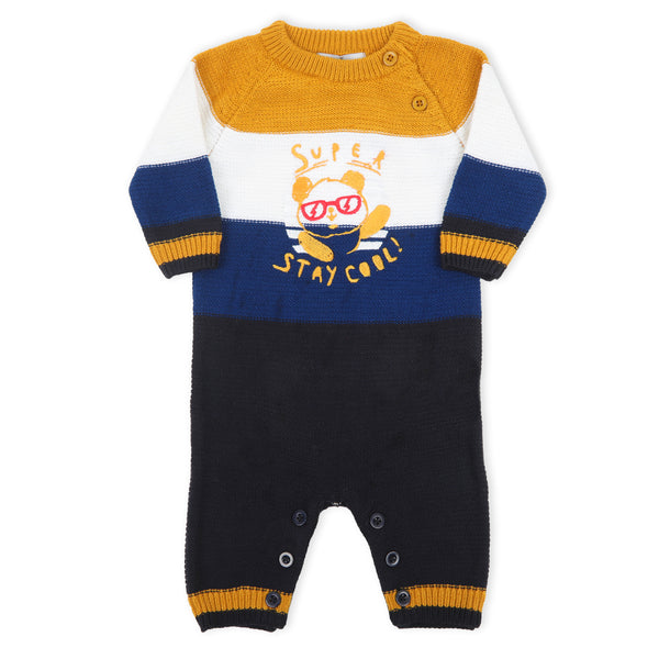 Newborn Boys Full Sleeves Rompers - Mustard & Black