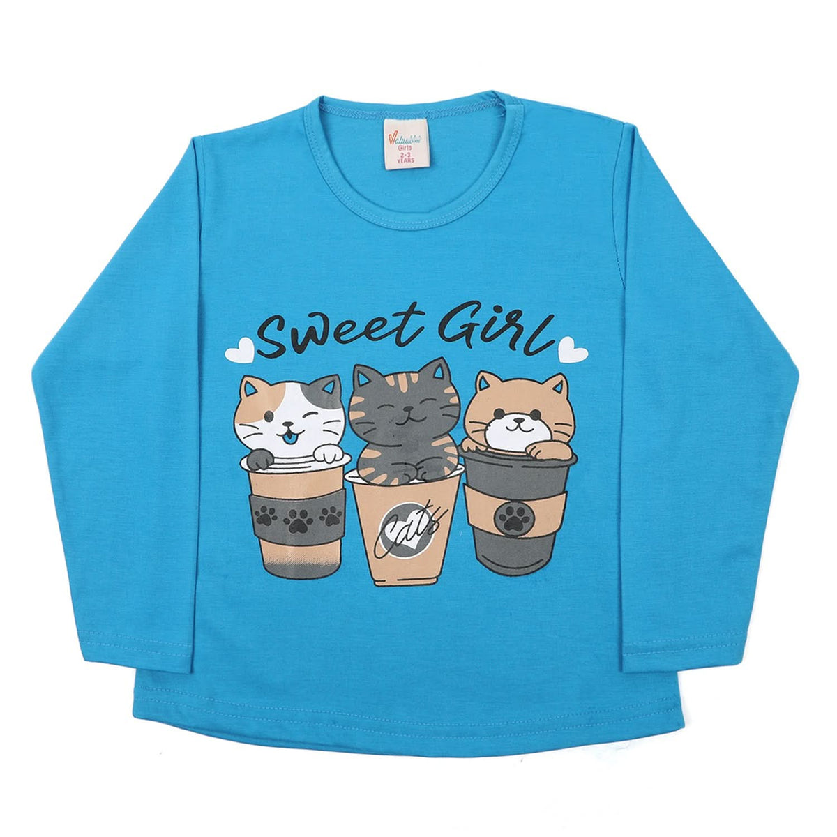 Girls Full Sleeves T-Shirt - Blue, Girls T-Shirts, Chase Value, Chase Value