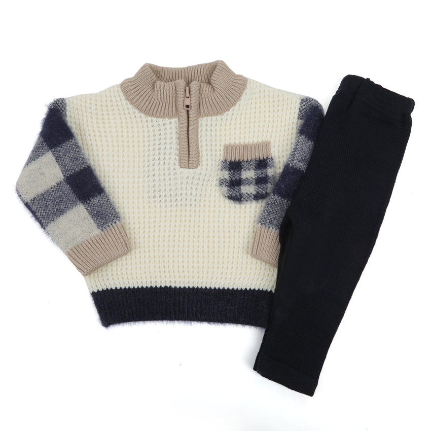 Newborn Boys Sweater Suit - Off White & Navy Blue