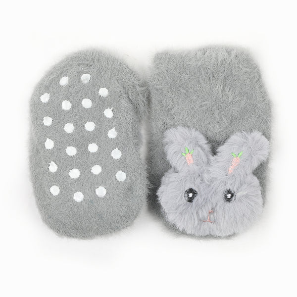 Newborn Fur Silicon Socks - Grey