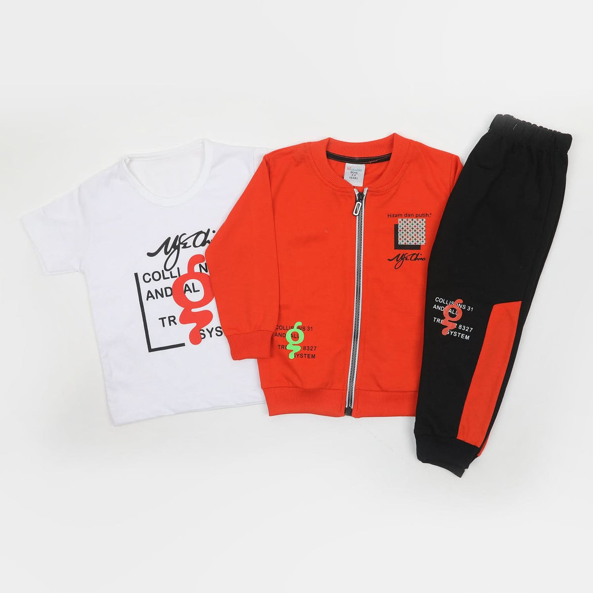 Boys Full Sleeves 3pcs Suit - Orange, Boys Sets & Suits, Chase Value, Chase Value