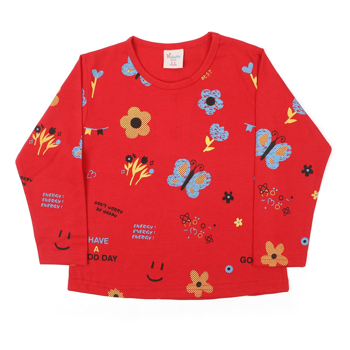 Girls Full Sleeves T-Shirt - Red, Girls T-Shirts, Chase Value, Chase Value