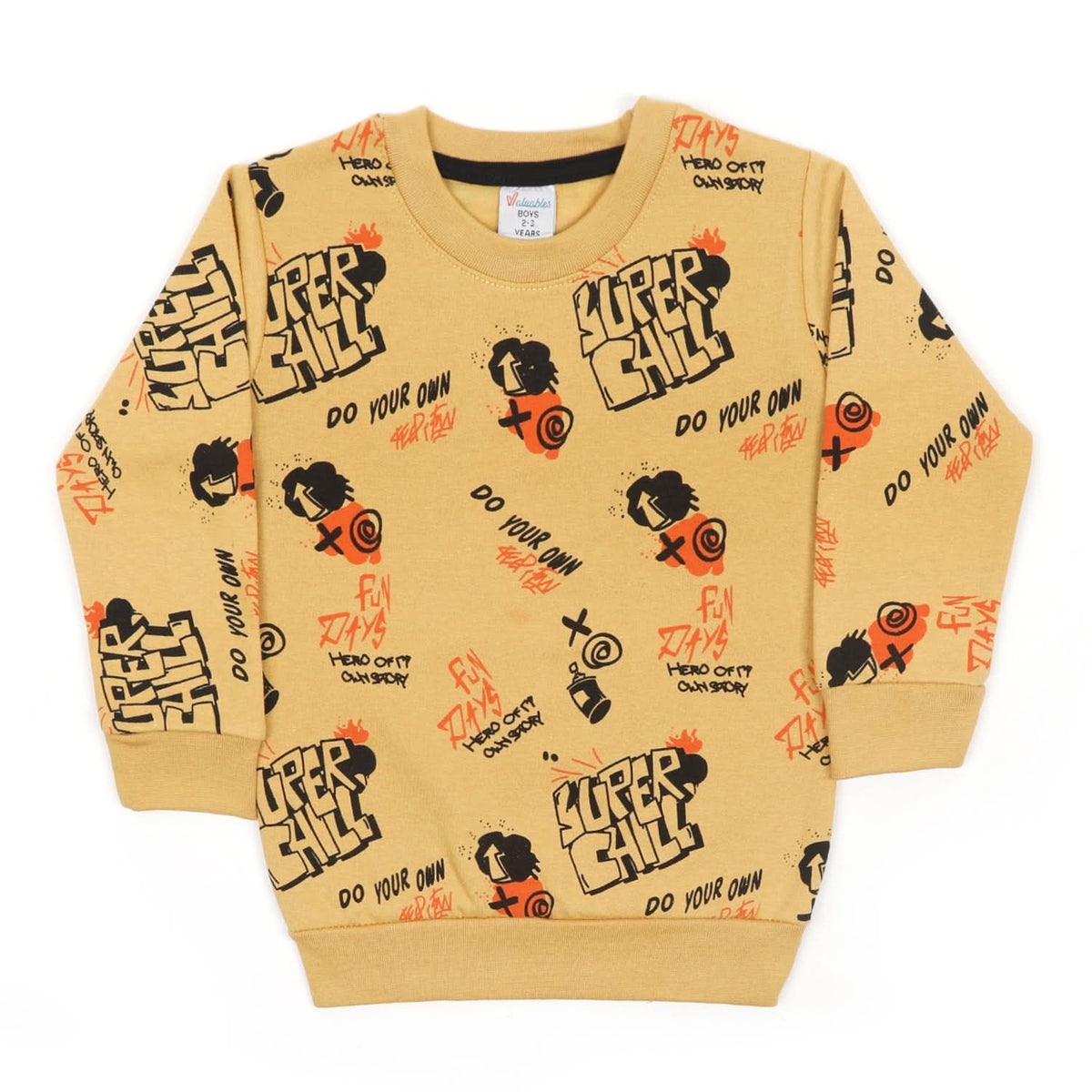 Boys Full Sleeves Round Neck T-Shirt - Khaki, Boys T-Shirts, Chase Value, Chase Value