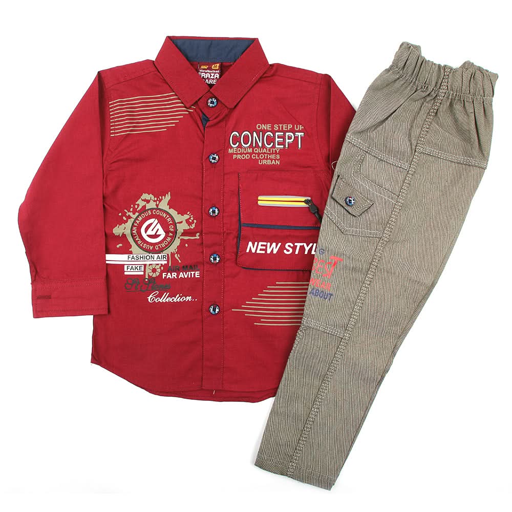 Boys 3pcs Full Sleeves Suit - Maroon, Boys Sets & Suits, Chase Value, Chase Value