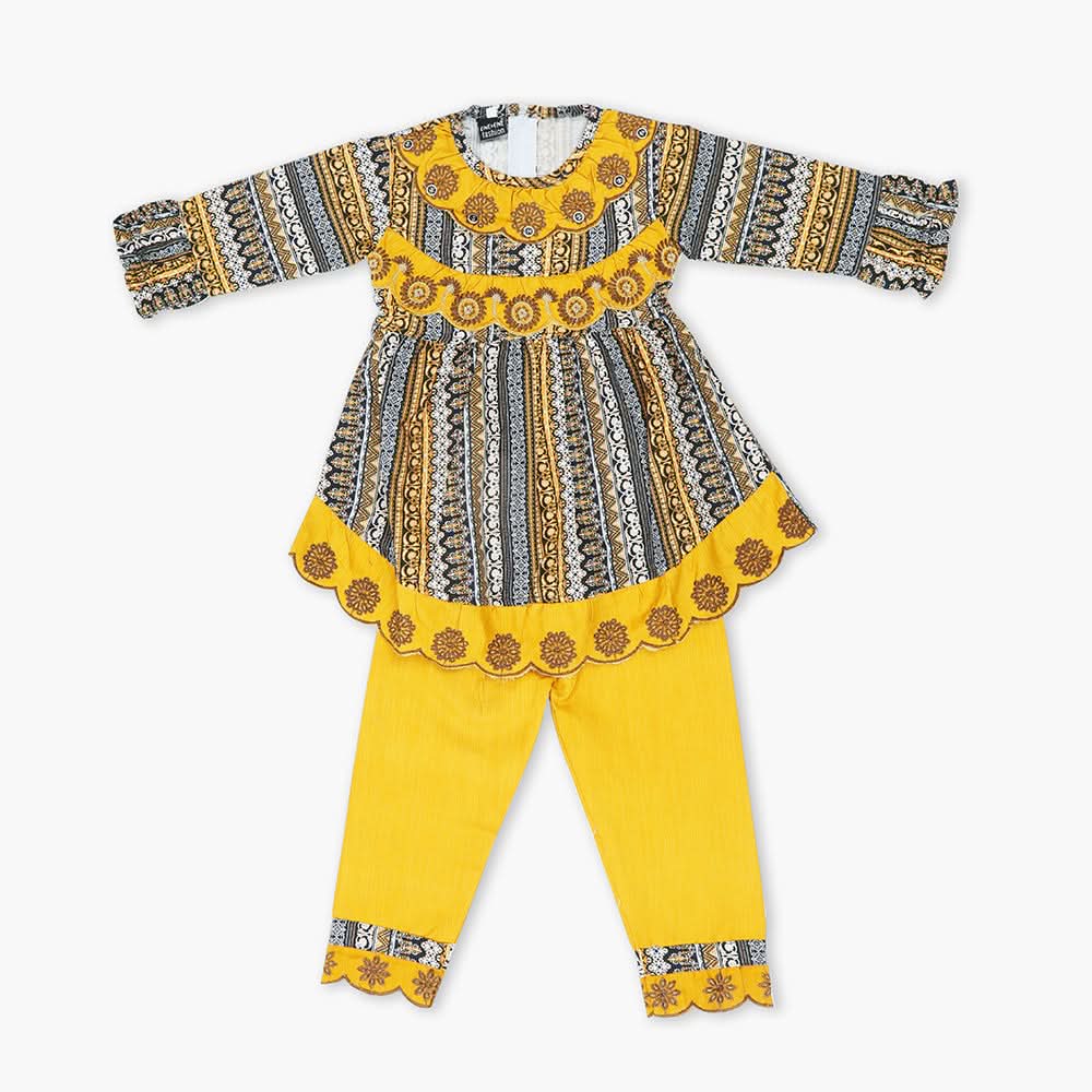 Girls Embroidered Shalwar Suit - Mustard, Girls Shalwar Kameez, Chase Value, Chase Value