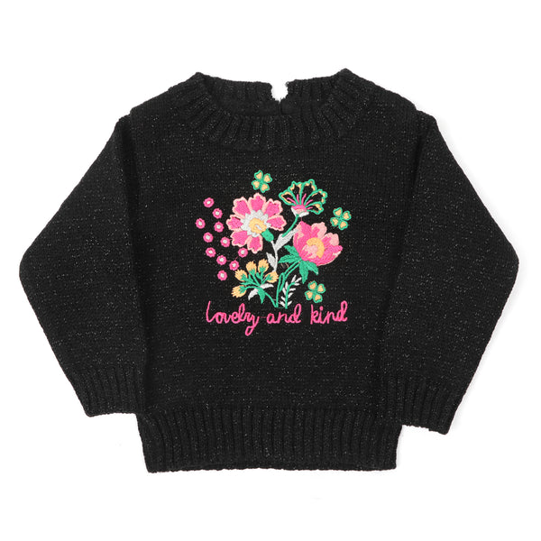 Newborn Girls Full Sleeves Sweater - Black