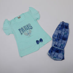 Girls Tight Half Sleeves Suit - Cyan