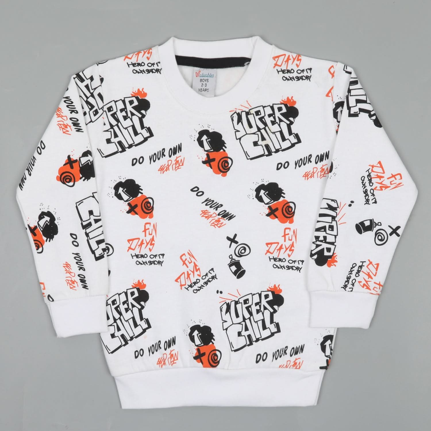 Boys Full Sleeves Round Neck T-Shirt - White, Boys T-Shirts, Chase Value, Chase Value