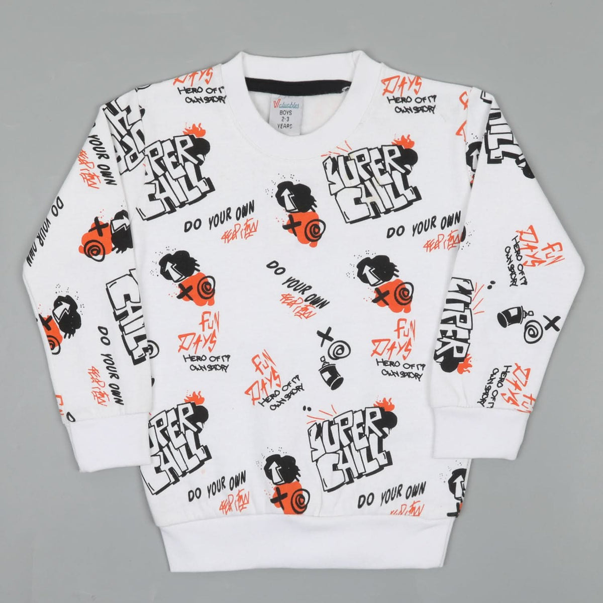 Boys Full Sleeves Round Neck T-Shirt - White, Boys T-Shirts, Chase Value, Chase Value