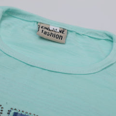 Girls Tight Half Sleeves Suit - Cyan