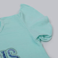 Girls Tight Half Sleeves Suit - Cyan