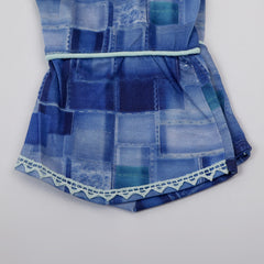 Girls Tight Half Sleeves Suit - Cyan