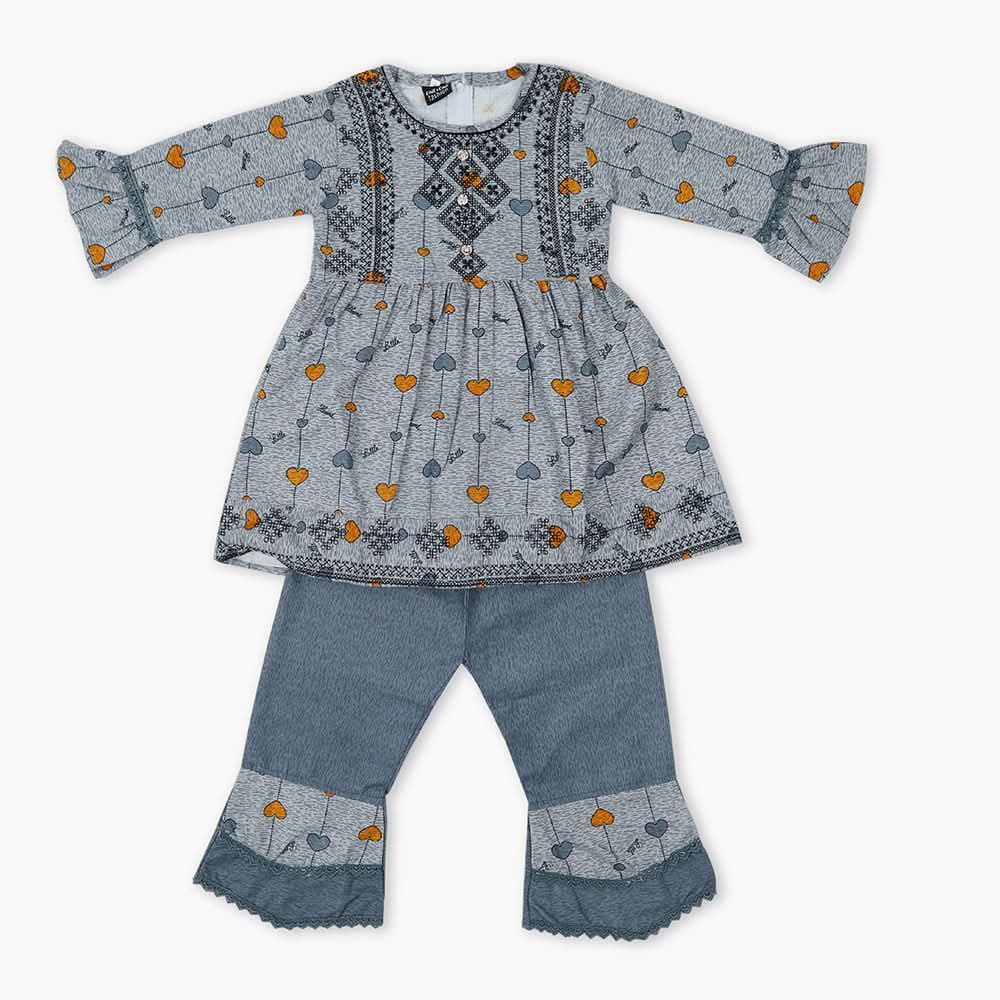 Girls Embroidered Shalwar Suit - Grey, Girls Shalwar Kameez, Chase Value, Chase Value