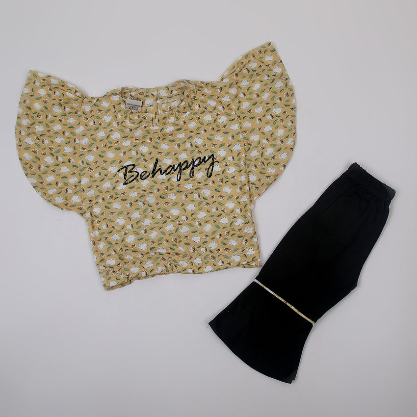 Girls Tight Half Sleeves Suit - Mustard