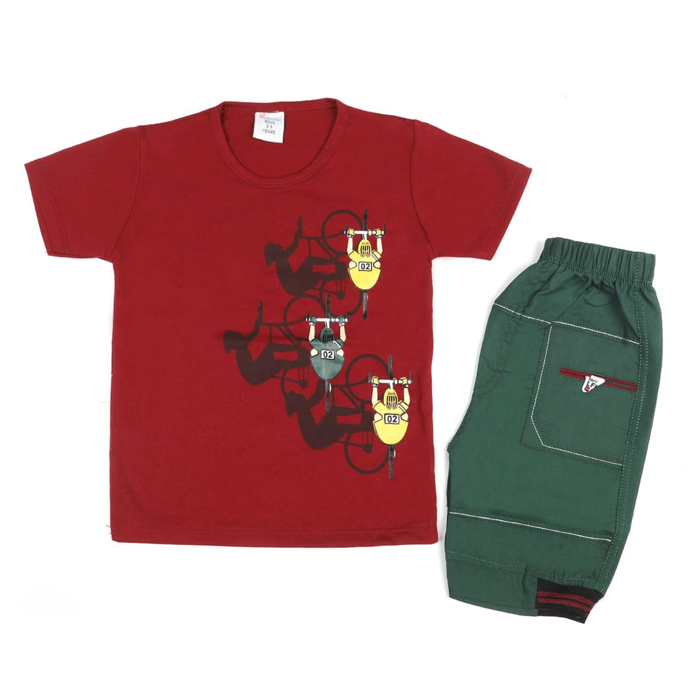 Boys Half Sleeves Short Suit - Maroon, Boys Sets & Suits, Chase Value, Chase Value