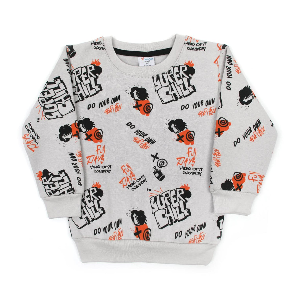 Boys Full Sleeves Round Neck T-Shirt - Light Grey, Boys T-Shirts, Chase Value, Chase Value