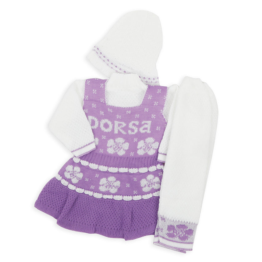 Newborn Girls Full Sleeves Sweater Suit - Purple