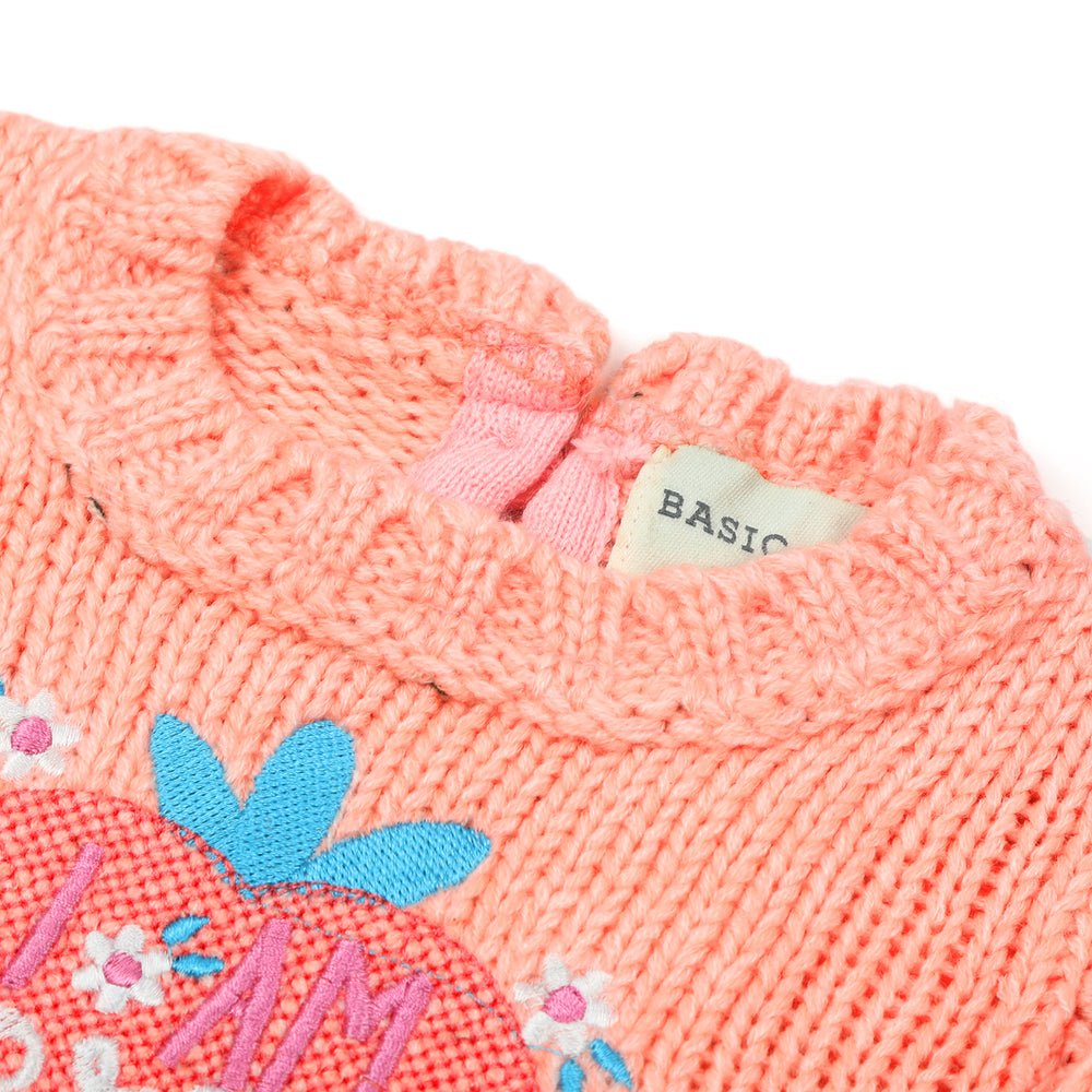 Newborn Girls Full Sleeves Sweater - Peach, Newborn Girls Winterwear, Chase Value, Chase Value