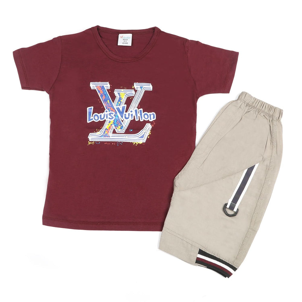 Boys Half Sleeves Short Suit - Maroon, Boys Sets & Suits, Chase Value, Chase Value