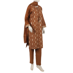 Eminent Women's Embroidered 3Pcs Stitched Suit - Brown