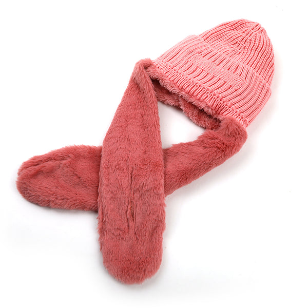 Kids Woolen Cap with Muffler - Pink