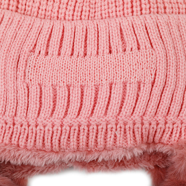 Kids Woolen Cap with Muffler - Pink